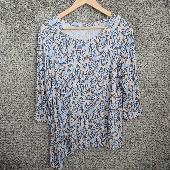 LOGO Lori Goldstein Top Womens‎ Large Blue Printed Scoop Neck Tunic Stretch - Picture 1 of 7